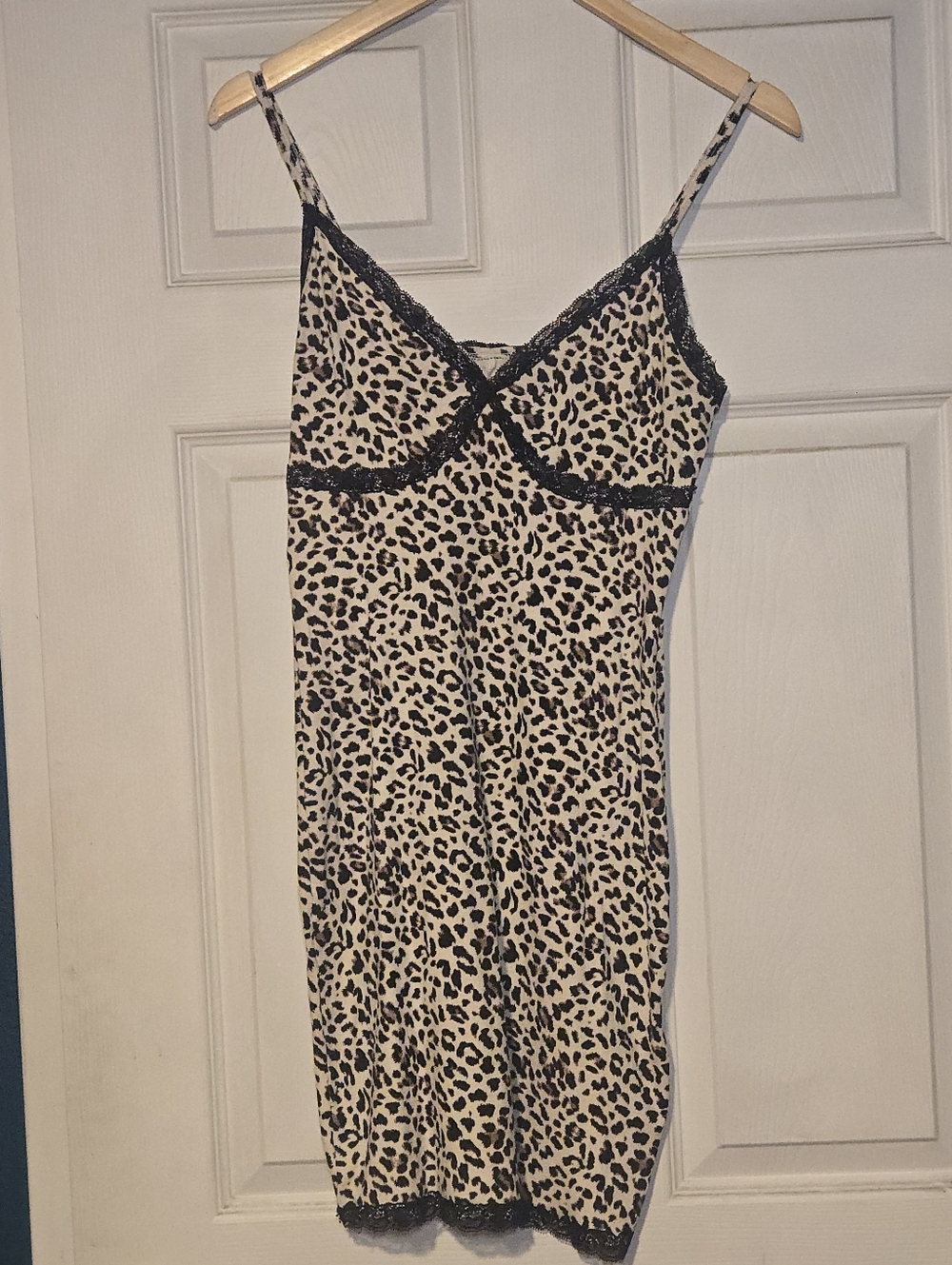 wild fable Leopard-Print Lace Trim Slip - Black & Cream
